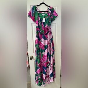 Sugarlips Pink and Green Floral Maxi Dress